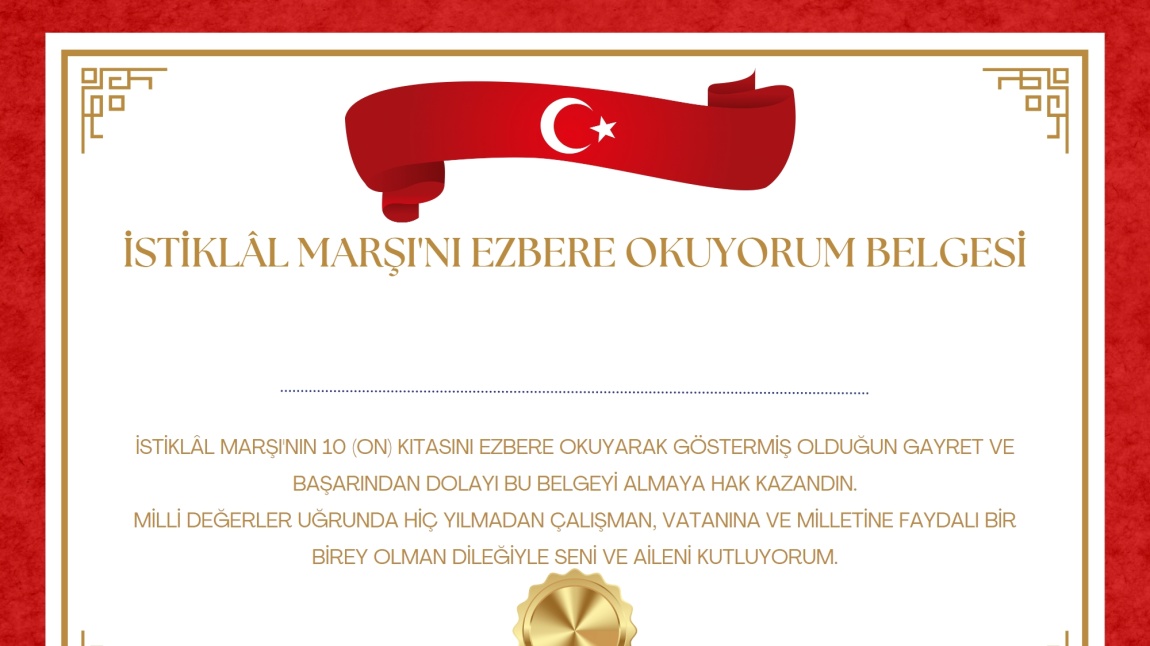2-A SINIFI ÖĞRENCİLERİ  İSTİKLAL MARŞINI OKUMA BELGELERİNİ ALDILAR